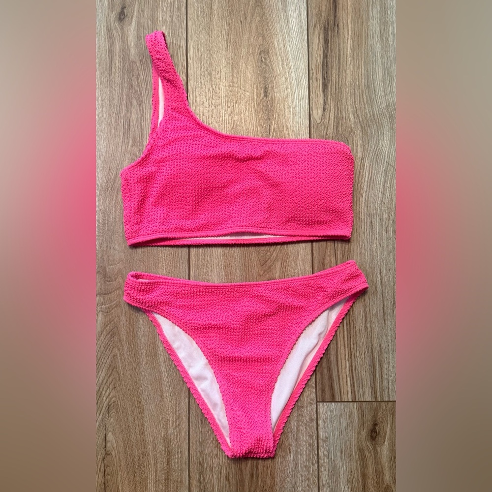 Pink One-Shoulder Bikini Set